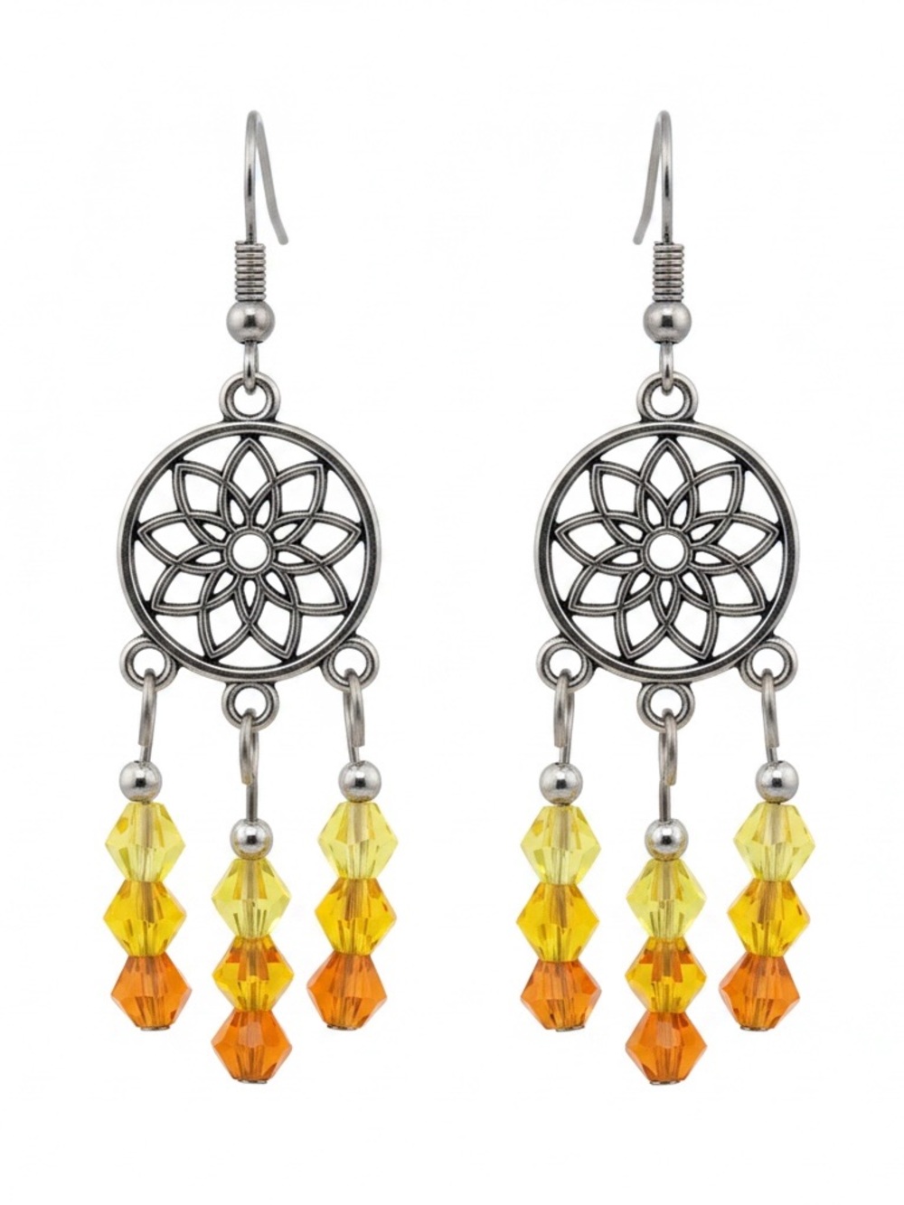 Sunflower Precosia Aurora Borealis Crystal Chandelier Earrings